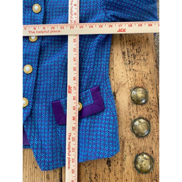 Renée Du Marr For Neiman Marcus Womens Blazer 6 Tweed Purple/Blue Rayon Vintage - Picture 6 of 6